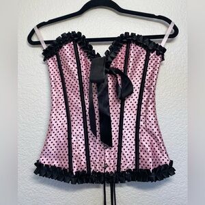 Lovesick Pink and Black Polka Dot Corset Top